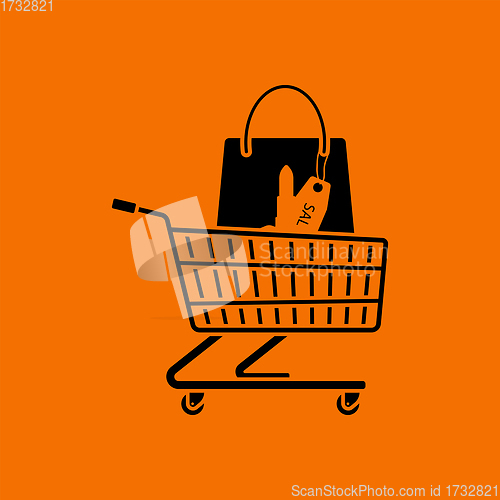 Image of Shopping Cart With Bag Of Cosmetics Icon