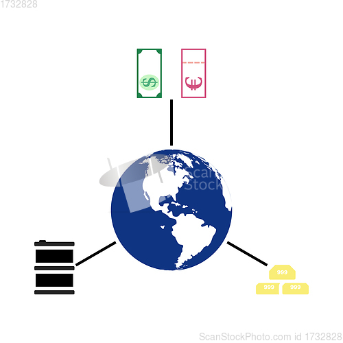 Image of Oil, Dollar And Gold With Planet Concept Icon