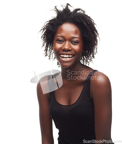 Image of Face portrait, beauty skincare and black woman in studio on a white background mock up. Makeup, cosmetics and self love of female model with beautiful, healthy and glowing skin after spa treatment.