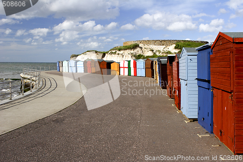 Image of colorful seaside promenade beach huts