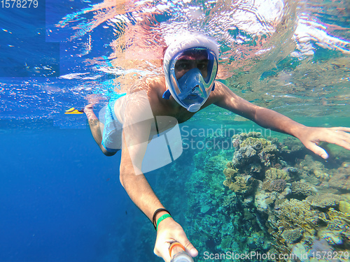 Image of Snorkel swim in shallow water with coral fish, Red Sea, Egypt