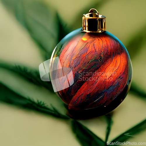 Image of Brown golden christmas decorations on fir tree, ornament backgro
