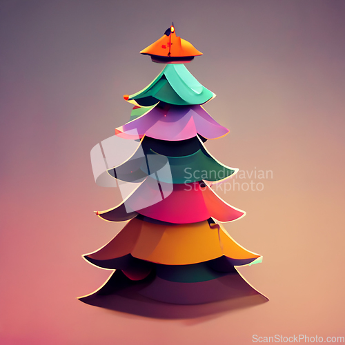 Image of Christmas tree with decorations in cartoon style. 