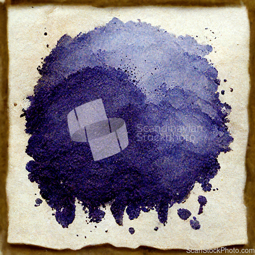 Image of Blue ink blot or watercolor paint stain on white background.