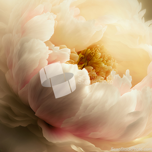 Image of Closeup of peony flower. Pastel peony flower in bloom.
