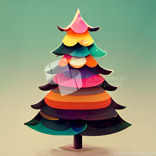 Image of Christmas tree with decorations and gift boxes. Holiday backgrou