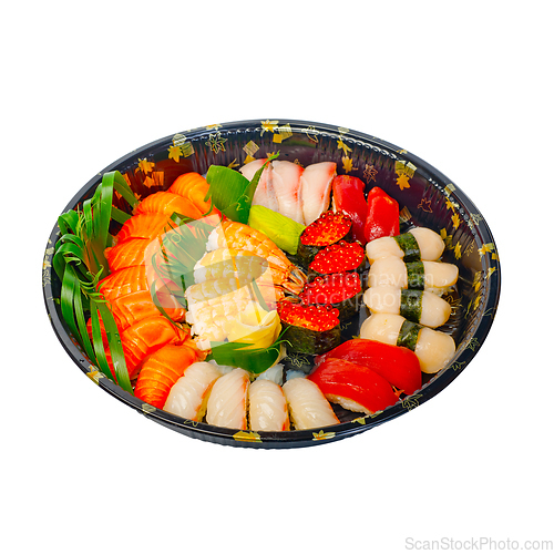 Image of take away sushi express on plastic tray