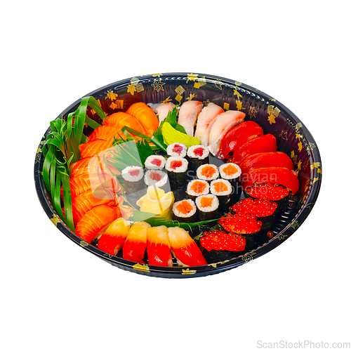 Image of take away sushi express on plastic tray