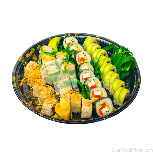 Image of take away sushi express on plastic tray