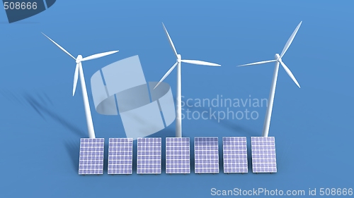 Image of wind turbines and solar panels