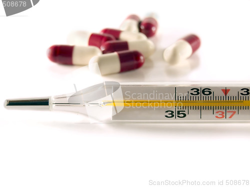 Image of Thermometer and pills