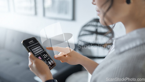 Image of Closeup, woman and smartphone for connection, social media and communication. Female, girl or hands with cellphone screen, typing or search internet for website, digital or online chatting to connect