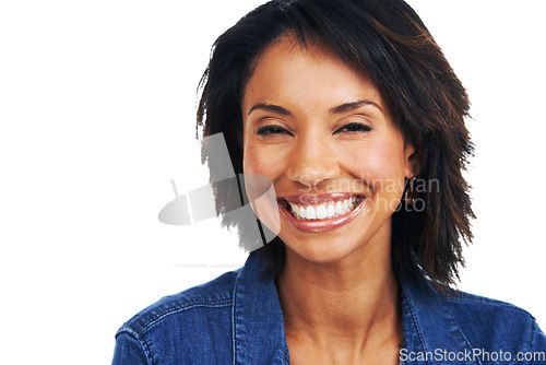 Image of Skincare, beauty and face portrait of woman in studio isolated on a white background mockup. Cosmetics, makeup and happy female model with glowing, healthy or flawless skin after spa facial treatment