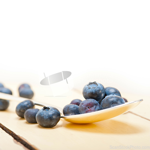 Image of fresh blueberry on silver spoon