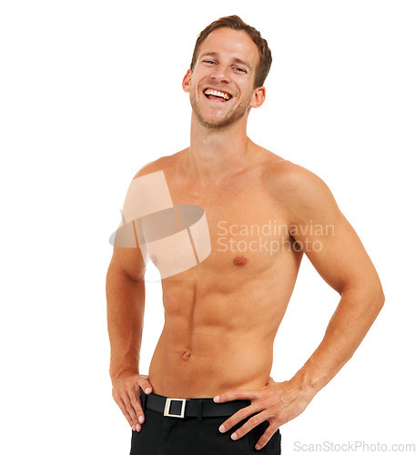 Image of Fitness, portrait and man in studio for exercise, wellness and health on white background mockup. Face, model and handsome male relax after workout, cardio and sports routine, training and body goals