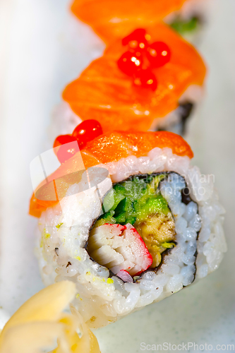 Image of fresh sushi choice combination assortment selection