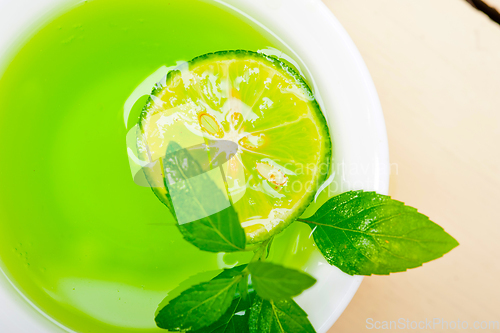 Image of mint infusion tea tisane with lime