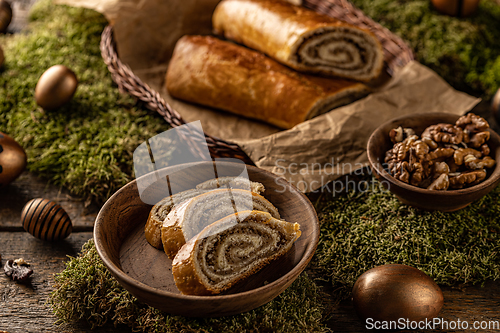 Image of Sliced homemade walnut loaf