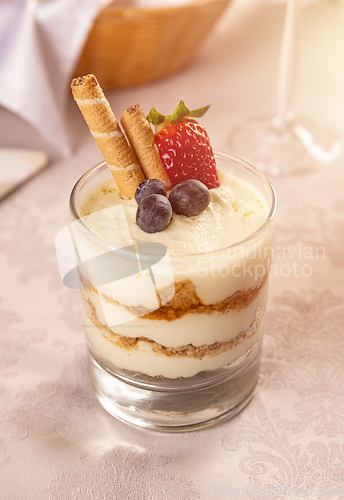 Image of Tiramisu dessert served in a glass