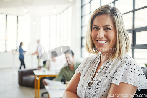 Image of Woman, smile portrait and leader success motivation, positive mindset and happiness isolated in white background. Female designer, happy entrepreneur and leadership goals vision in modern office