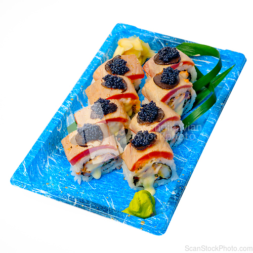 Image of take away sushi express on plastic tray