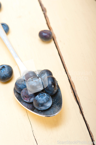 Image of fresh blueberry on silver spoon