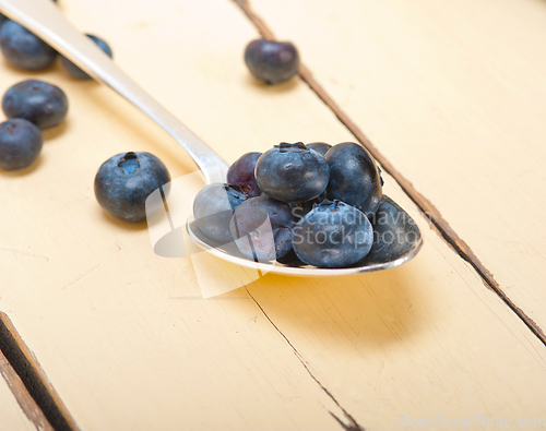 Image of fresh blueberry on silver spoon