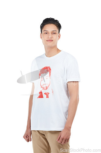 Image of Confident, stylish and portrait of a handsome Asian man isolated on a white background in studio. Confidence, attractive and Japanese model in casual clothing for fashion on a studio background