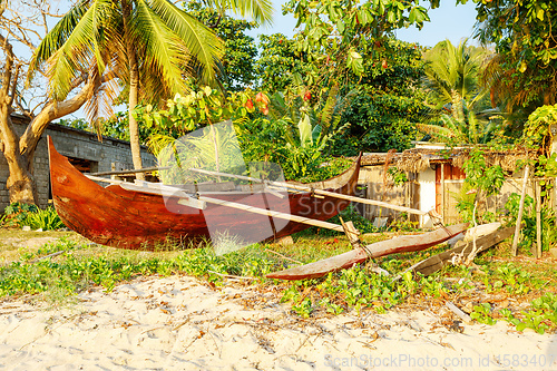 Image of catamaran boat in beach in Nosy Be Madagascar