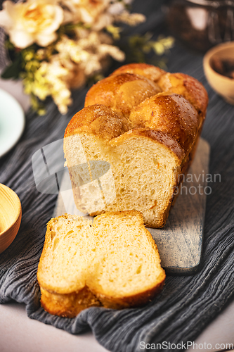 Image of Homemade baked braided brioche bread