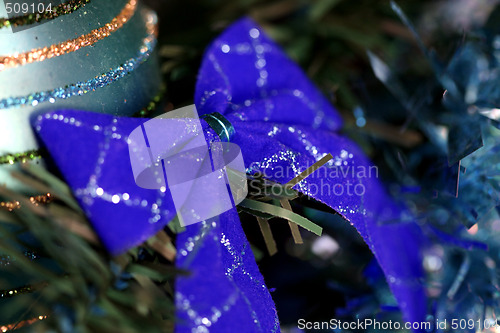 Image of Christmas ornaments on tree.