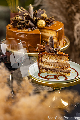 Image of Caramel glazed chocolate cake