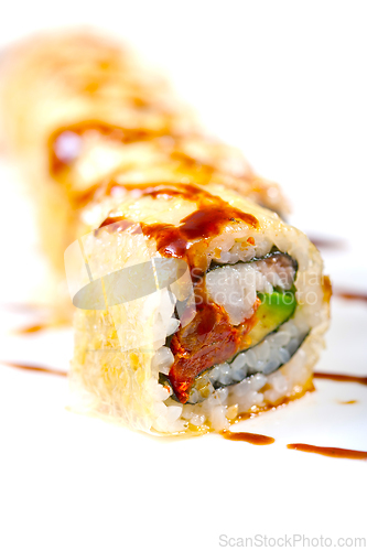 Image of fresh sushi choice combination assortment selection