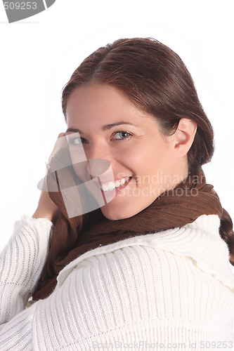 Image of beautiful young a woman with brown scarf 