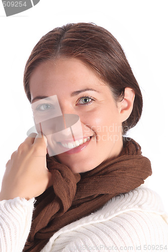 Image of beautiful young a woman with brown scarf 