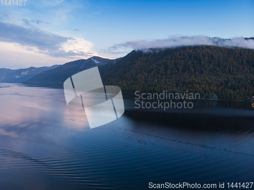 Image of Aerial view on Teletskoye lake in Altai mountains