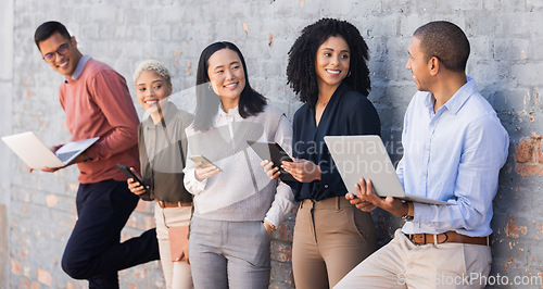 Image of Diversity, recruitment or startup people for marketing agency interview on tech waiting for recruitment or hiring team. Teamwork, collaboration or employee recruit for a cyber, tech and digital work