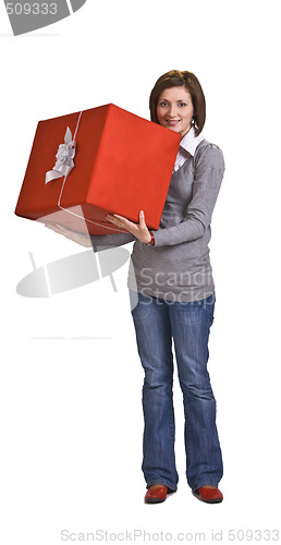 Image of Woman with a red gift box