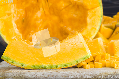 Image of sliced and gutted orange pumpkin