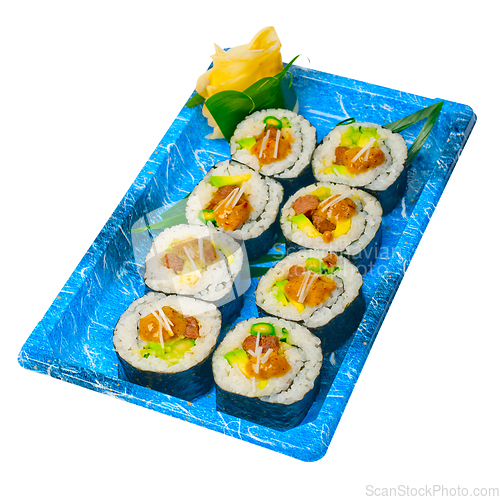 Image of take away sushi express on plastic tray