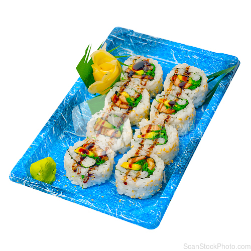 Image of take away sushi express on plastic tray