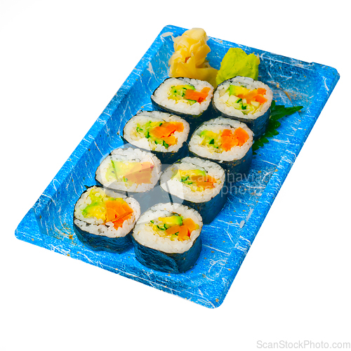 Image of take away sushi express on plastic tray