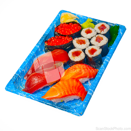 Image of take away sushi express on plastic tray