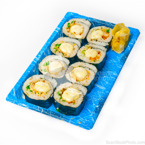 Image of take away sushi express on plastic tray