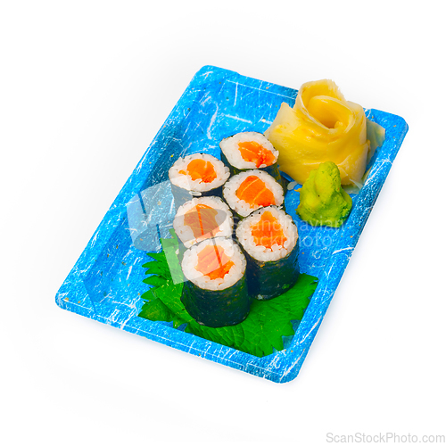 Image of take away sushi express on plastic tray