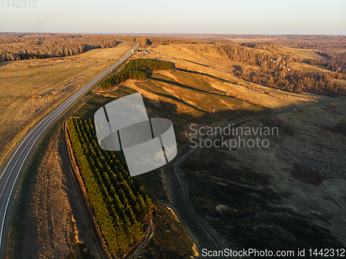 Image of Aerial view of a summer road