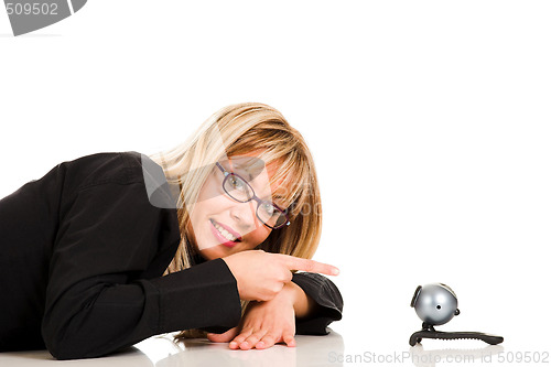 Image of A businesswoman and webcam