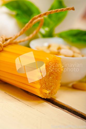 Image of Italian traditional basil pesto pasta ingredients