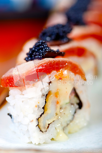 Image of fresh sushi choice combination assortment selection