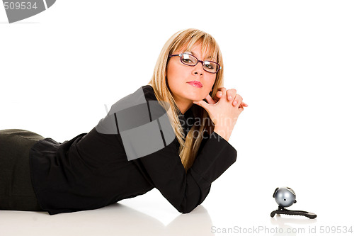Image of A businesswoman and webcam